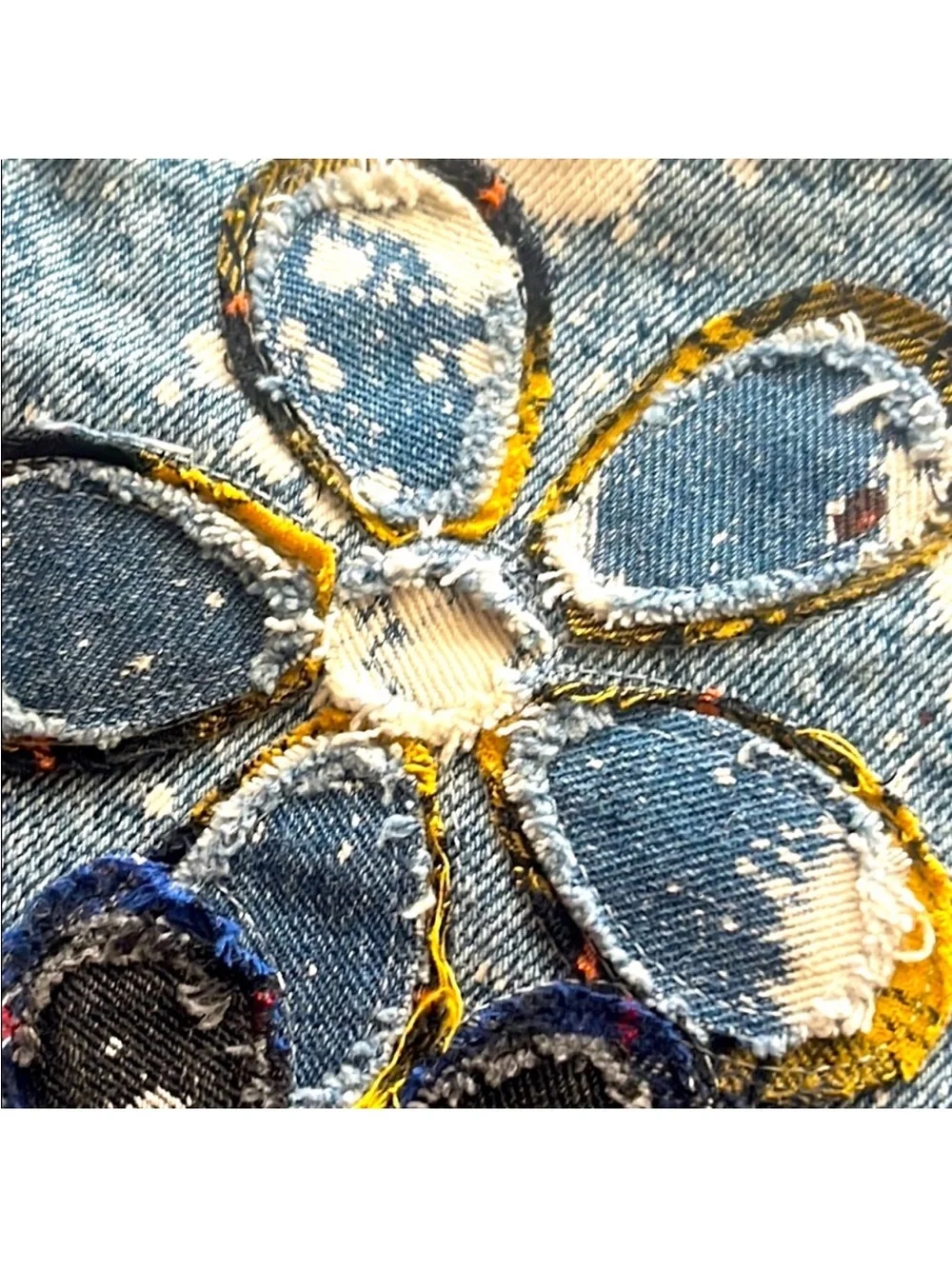 Oli & Hali Blue Jean Shorts with Distressed Hem and Floral Design. Like new.